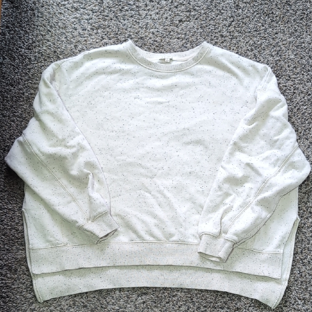 Z Supply Drop Shoulder Off-White Speckled Hi-Lo Crew Neck, Women's Small